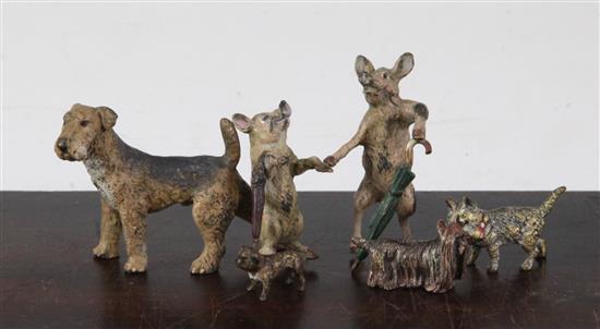 A Bergman Austrian cold painted bronze Airedale Terrier & 4 others